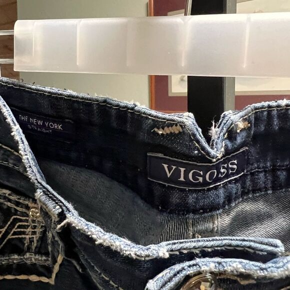 EUC Vigoss Women's Blue Distressed Jeans 26 x 32 New York Straight #JTA006 - Picture 5 of 10